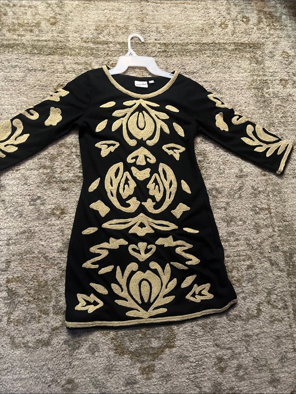 Black Mini Dress with Gold Embroidered Motifs